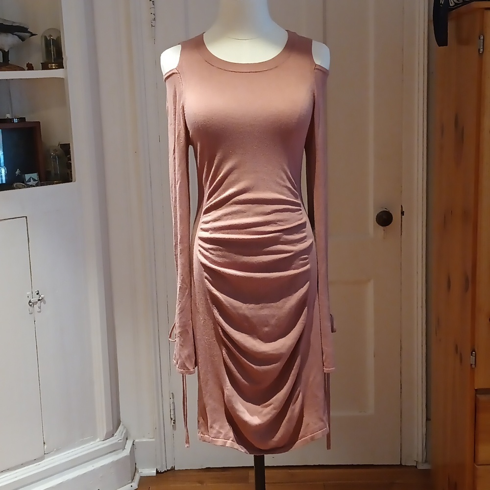 EXPRESS Cold Shoulder Ruched Knit Minidress